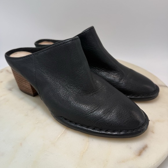 Clarks Shoes - Clarks Spiced Isla Black Leather Mules Block Heel Pointed Heel Women's Size 6.5M